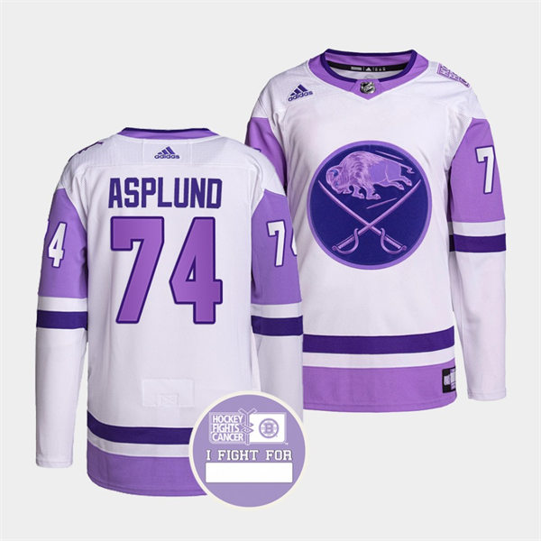 Men's Buffalo Sabres #74 Rasmus Asplund 2021-22 White Purple Hockey Fights Cancer Jersey