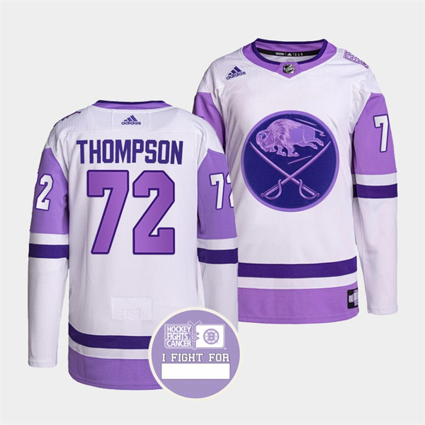 Men's Buffalo Sabres #72 Tage Thompson 2021-22 White Purple Hockey Fights Cancer Jersey