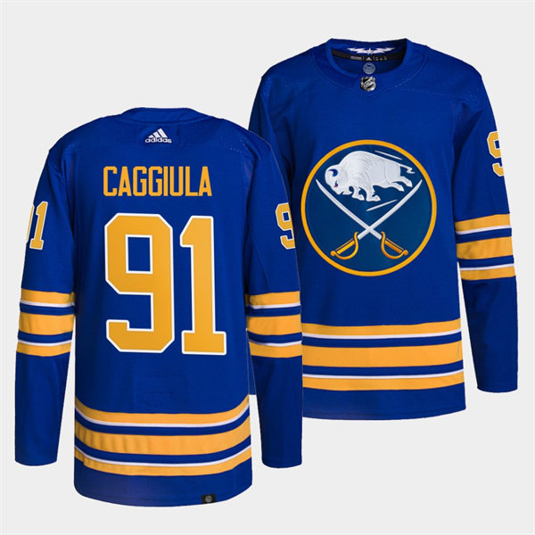 Men's Buffalo Sabres #91 Drake Caggiula Adidas Royal Home Premier Jersey
