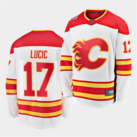 Men's Calgary Flames #17 Milan Lucic Adidas White Away Player Jersey