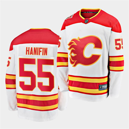 Men's Calgary Flames #55 Noah Hanifin Adidas White Away Player Jersey