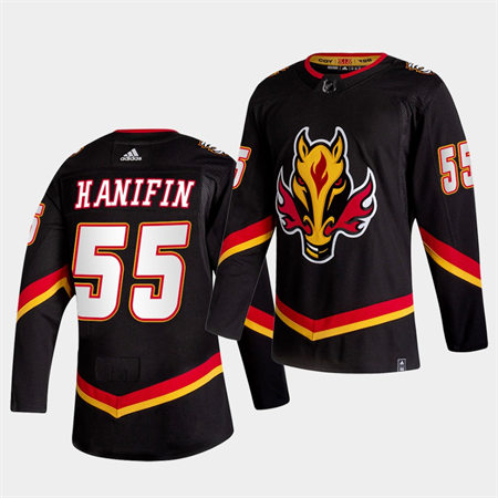 Men's Calgary Flames #55 Noah Hanifin Black Adidas 2021 Reverse Retro Jersey