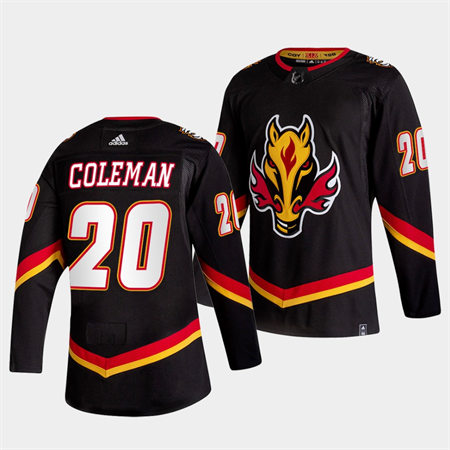 Men's Calgary Flames #20 Blake Coleman Black Adidas 2021 Reverse Retro Jersey