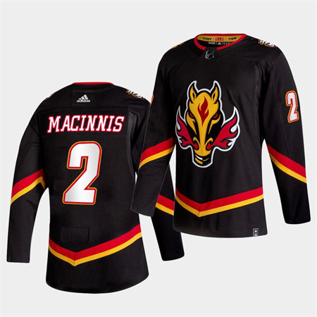 Men's Calgary Flames Retired Player #2 Al Macinnis Black Adidas 2021 Reverse Retro Jersey