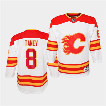 Youth Calgary Flames #8 Christopher Tanev White Away Jersey