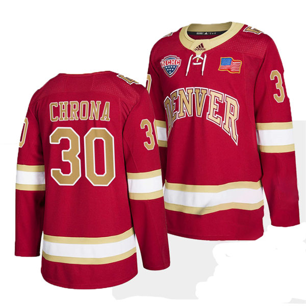 Mens Denver Pioneers #30 Magnus Chrona Crimson College Hockey Game Jersey