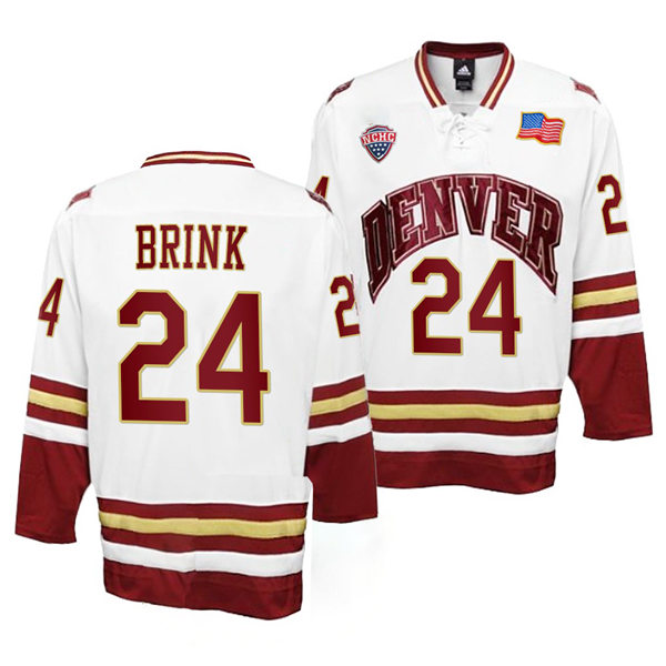 Mens Denver Pioneers #24 Bobby Brink White College Hockey Game Jersey