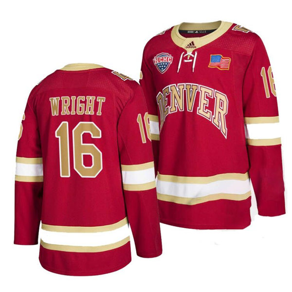 Mens Denver Pioneers #16 Cameron Wright Crimson College Hockey Game Jersey