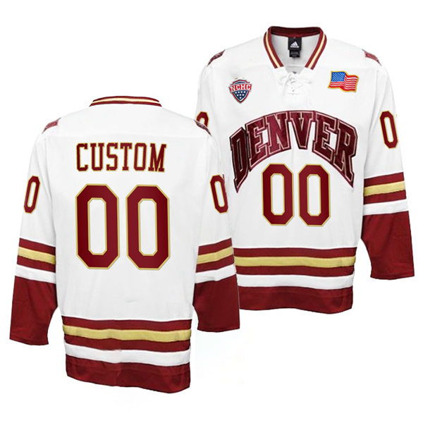 Mens Denver Pioneers Custom Adidas White College Hockey Game Jersey