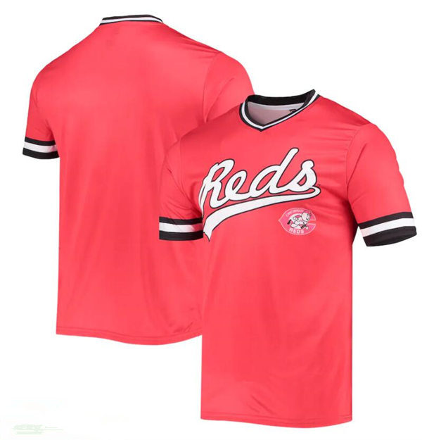 Men's Cincinnati Reds Blank Stitches Red Cooperstown Collection V-Neck Team Color Jersey