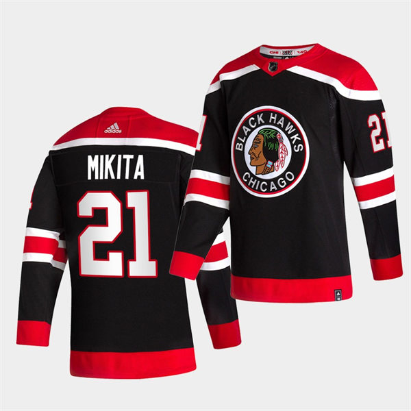 Mens Chicago Blackhawks Retired Player #21 Stan Mikita Black Alternate 2020-21 Reverse Retro Jersey