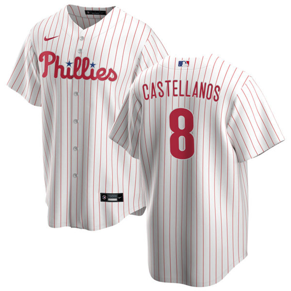 Youth Philadelphia Phillies #8 Nick Castellanos Nike White Pinstripe Home Cool Base Jersey