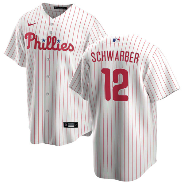 Youth Philadelphia Phillies #12 Kyle Schwarber Nike White Pinstripe Home Cool Base Jersey
