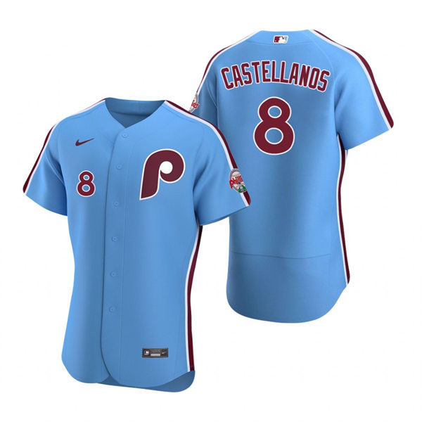 Mens Philadelphia Phillies #8 Nick Castellanos Nike Light Blue Alternate Flexbase Player Jersey