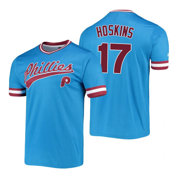Mens Philadelphia Phillies #17 Rhys Hoskins Blue Pullover Cooperstown Collection Jersey 