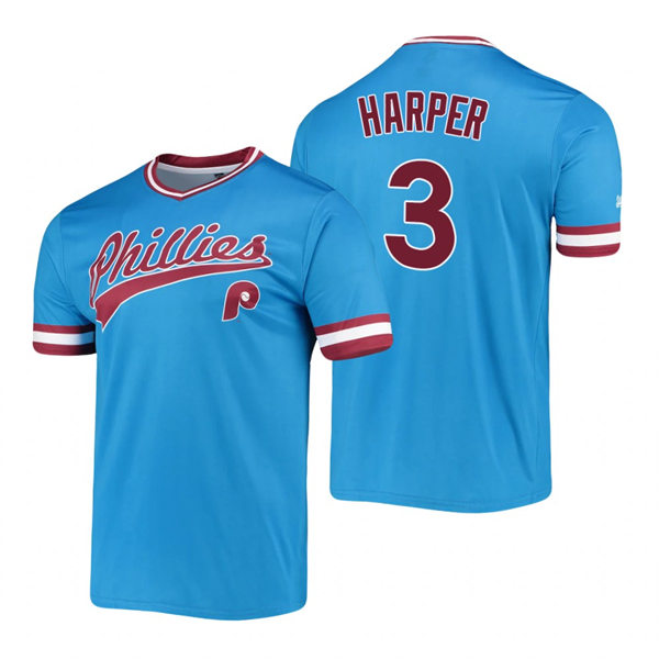 Mens Philadelphia Phillies #3 Bryce Harper Blue Pullover Cooperstown Collection Jersey
