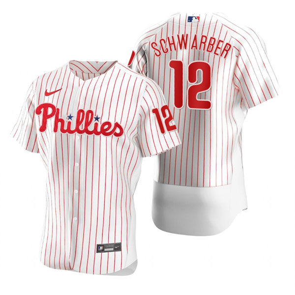 Mens Philadelphia Phillies #12 Kyle Schwarber Nike White Pinstripe Home Flexbase Player Jersey