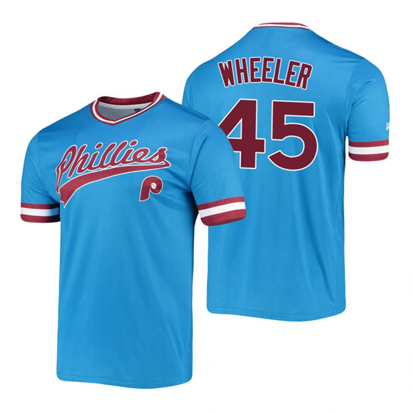 Mens Philadelphia Phillies #45 Zack Wheeler Blue Pullover Cooperstown Collection Jersey