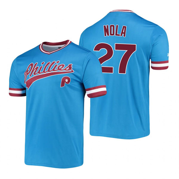 Mens Philadelphia Phillies #27 Aaron Nola Blue Pullover Cooperstown Collection Jersey