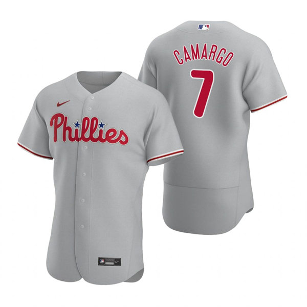 Mens Philadelphia Phillies #7 Johan Camargo Nike Gray Road Flexbase Player Jersey