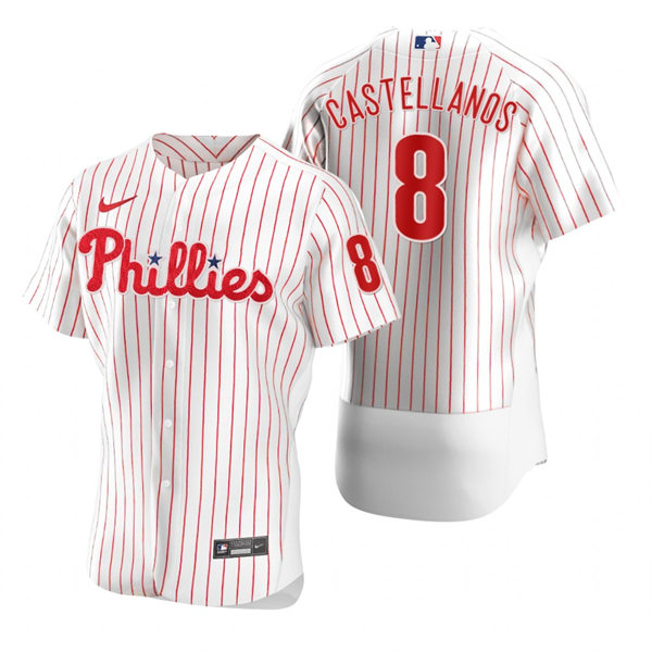 Mens Philadelphia Phillies #8 Nick Castellanos Nike White Pinstripe Home Flexbase Player Jersey