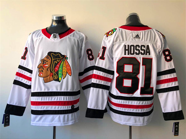 Mens Chicago Blackhawks Retired Player #81 Marian Hossa Adidas Away White Stitched Jersey