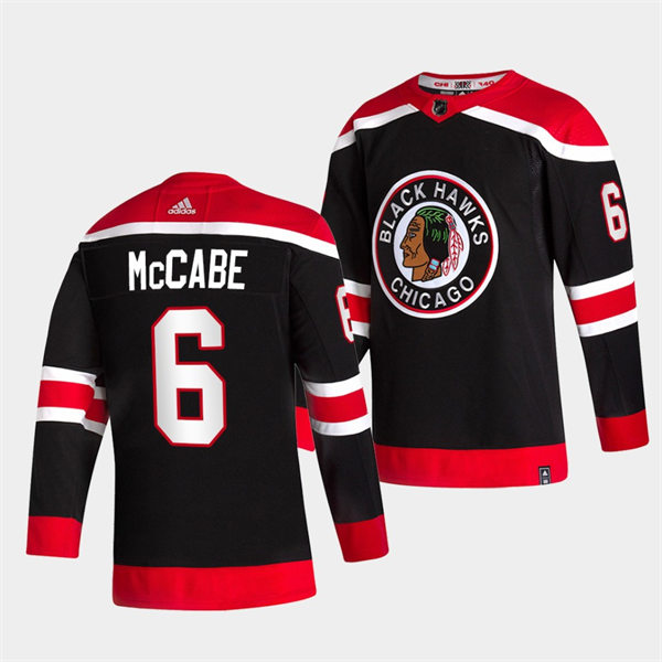 Mens Chicago Blackhawks #6 Jake McCabe Black Alternate 2020-21 Reverse Retro Jersey