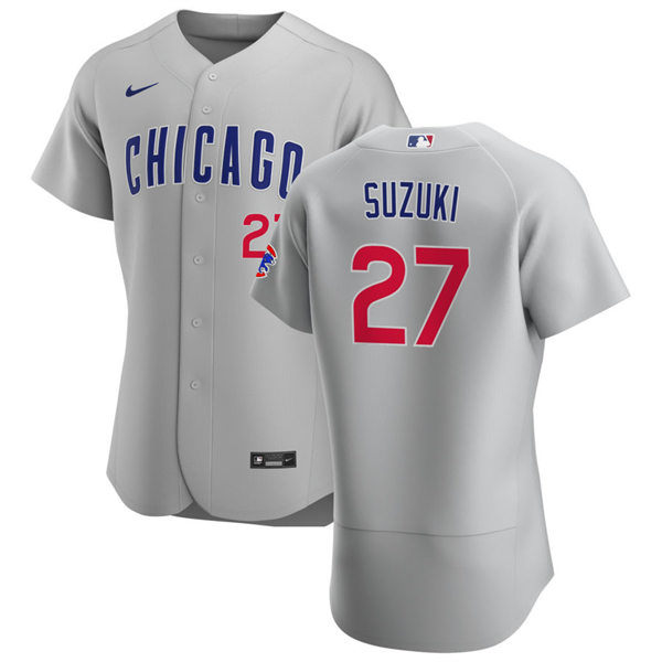 Mens Chicago Cubs #27 Seiya Suzuki Nike Gray Road Flex Base Player Jersey