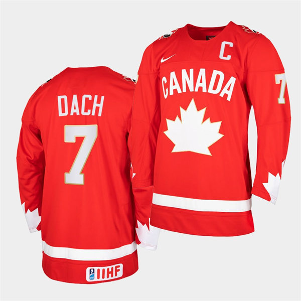 Mens 2021 IIHF World Junior Championship Canada Team Hockey #7 Kirby Dach Stitched Nike Heritage Red Jersey