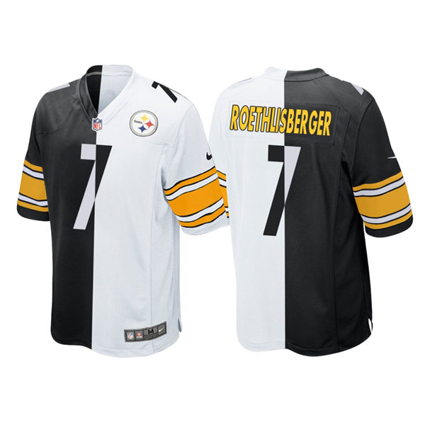 Mens Pittsburgh Steelers  Retired Player #7 Ben Roethlisberger Nike White Black Split Two Tone Game Jersey