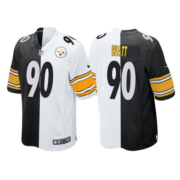 Mens Pittsburgh Steelers #90 T.J. Watt Nike White Black Split Two Tone Game Jersey