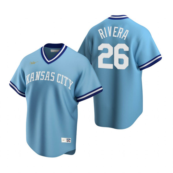 Mens Kansas City Royals #26 Emmanuel Rivera Nike Light Blue Cooperstown Collection Road Jersey