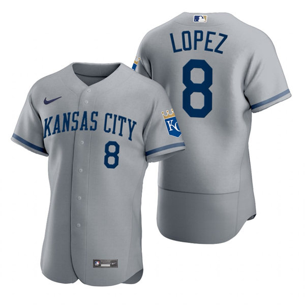 Mens Kansas City Royals #8 Nicky Lopez Nike 2022 Gray Road FlexBase Player Jersey