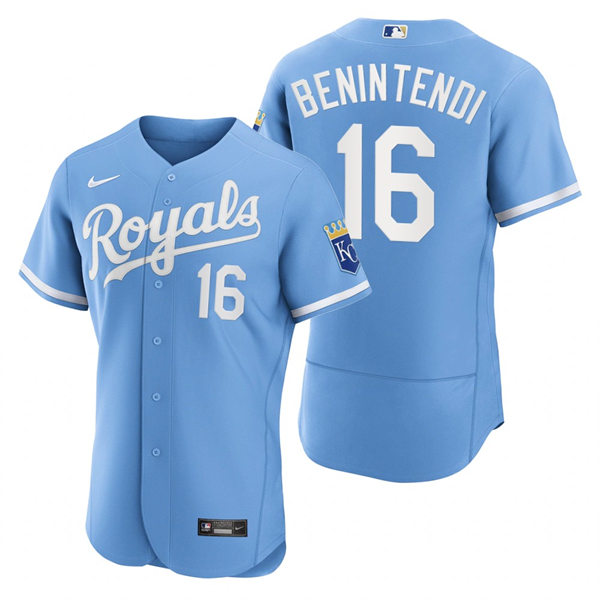 Mens Kansas City Royals #16 Andrew Benintendi Nike 2022 Light Blue Alternate FlexBase Player Jersey