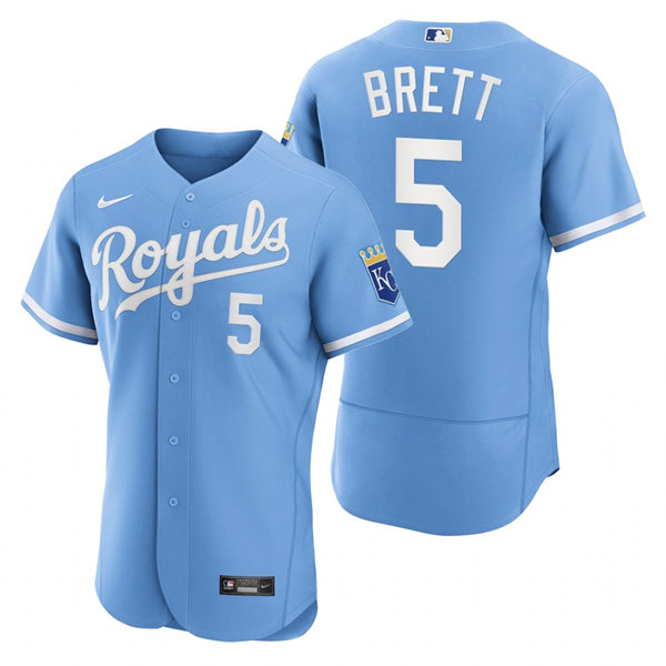 Mens Kansas City Royals Retired Player #5 George Brett Nike 2022 Light Blue Alternate FlexBase Player Jersey