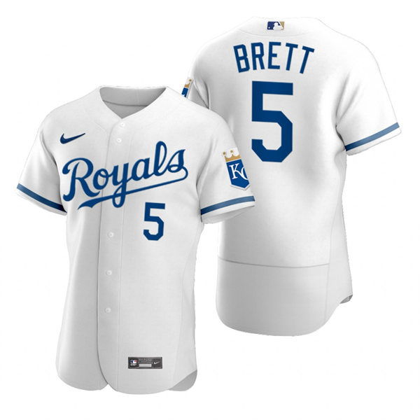 Mens Kansas City Royals Retired Player #5 George Brett Nike 2022 Home White FlexBase Player Jersey