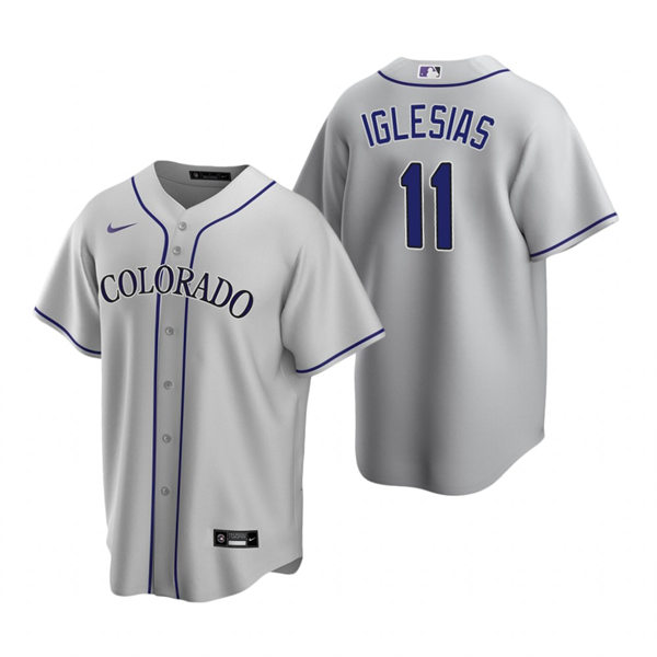 Mens Colorado Rockies #11 Jose Iglesias Nike Grey Road CoolBase Jersey