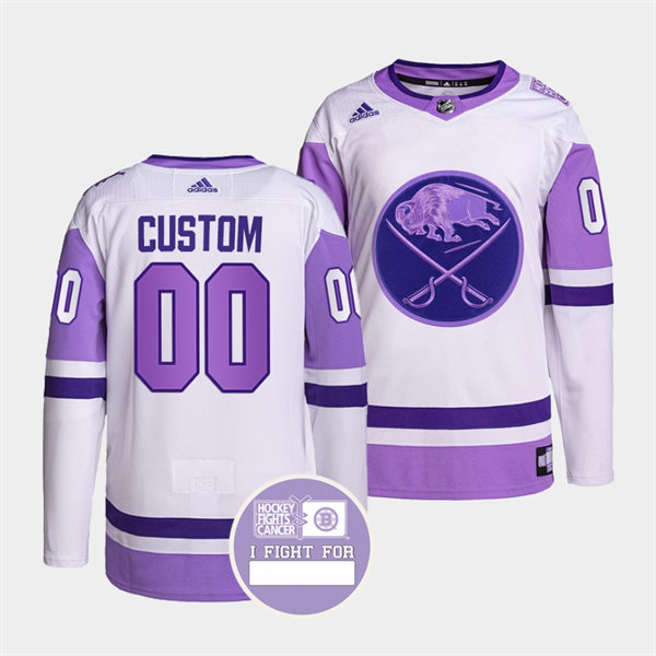 Men's Buffalo Sabres Custom Adidas 2021-22 White Purple Hockey Fights Cancer Primegreen Jersey