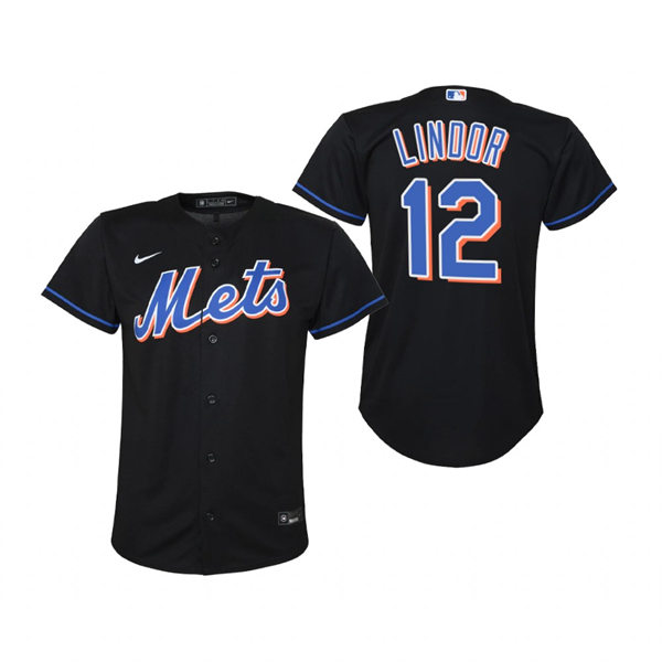 Youth New York Mets #12 Francisco Lindor Nike Black Alternate Jersey