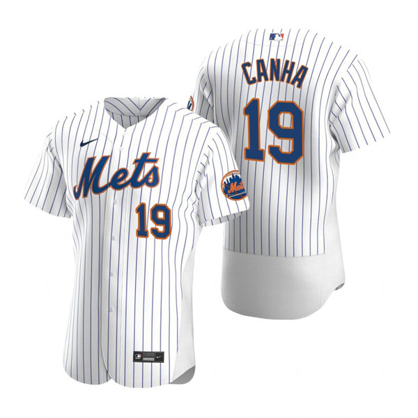 Mens New York Mets #19 Mark Canha Nike Home White Pinstripe FlexBase Player Jersey