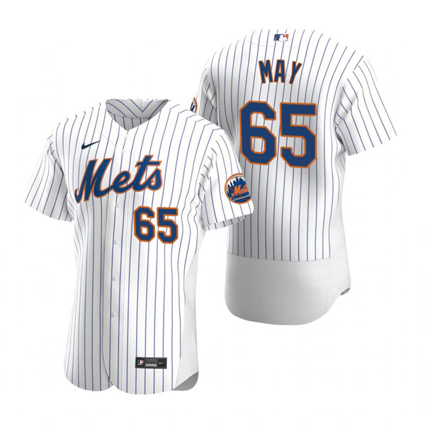 Mens New York Mets #65 Trevor May Nike Home White Pinstripe FlexBase Player Jersey