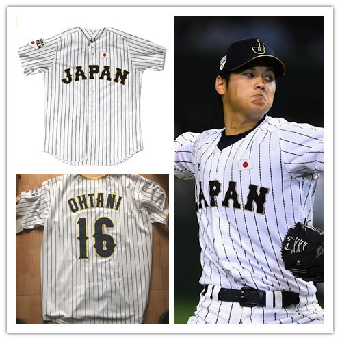 Mens Japan Baseball #16 Shohei Ohtani Majestic White Pinstripe 2017 World Baseball Classic Jersey