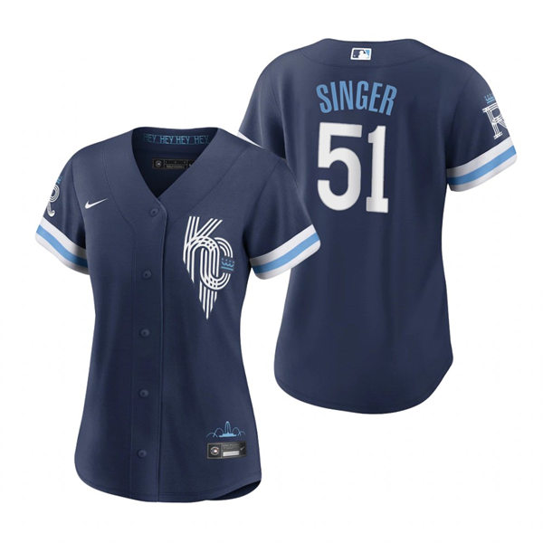 Women's Kansas City Royals #51 Brady Singer Navy 2022 City Connect Replica Jersey