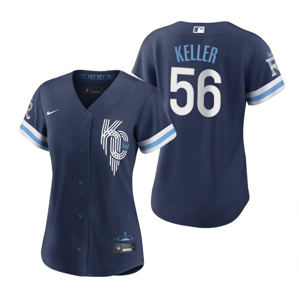 Women's Kansas City Royals #56 Brad Keller Navy 2022 City Connect Replica Jersey