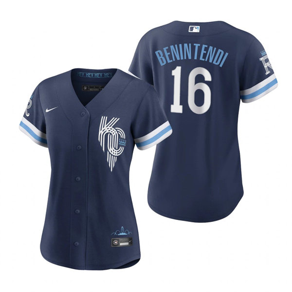 Women's Kansas City Royals #16 Andrew Benintendi Navy 2022 City Connect Replica Jersey