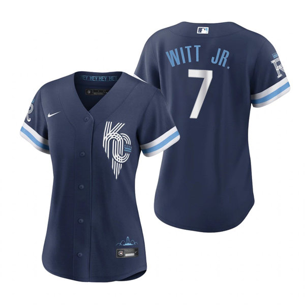 Women's Kansas City Royals #7 Bobby Witt Jr. Navy 2022 City Connect Replica Jersey