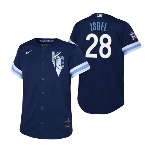 Youth Kansas City Royals #28 Kyle Isbel Nike Navy 2022 City Connect Replica Jersey