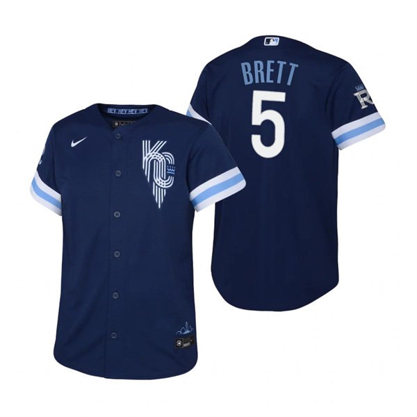 Youth Kansas City Royals #5 George Brett Nike Navy 2022 City Connect Replica Jersey
