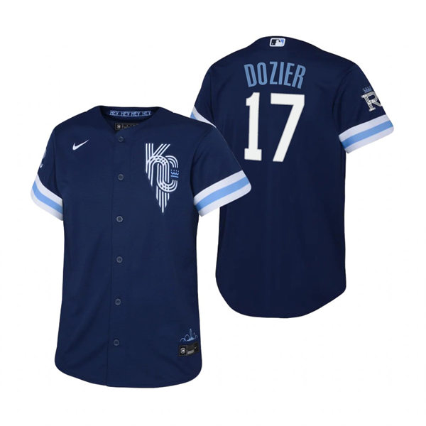 Youth Kansas City Royals #17 Hunter Dozier Nike Navy 2022 City Connect Replica Jersey