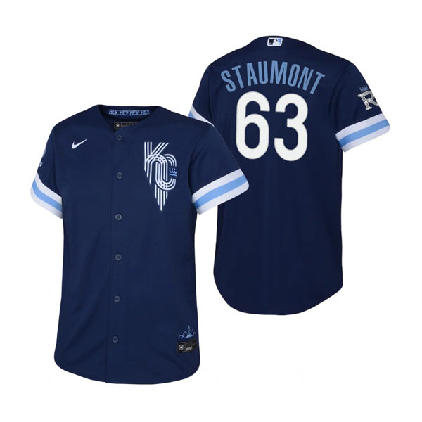 Youth Kansas City Royals #63 Josh Staumont Navy 2022 City Connect Jersey